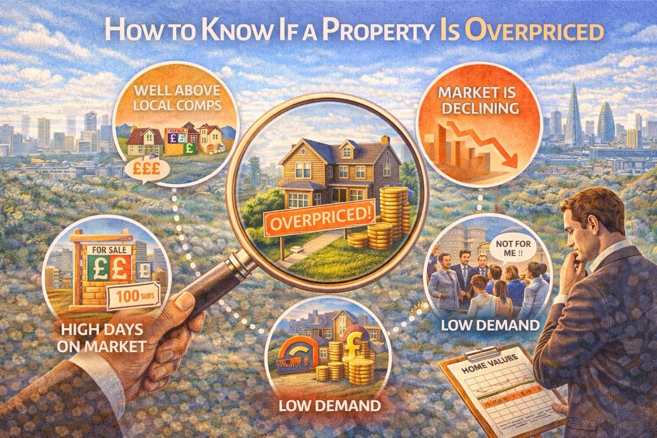 how to know if a property is overpriced showing market trends local comps high days on market and low demand illustration
