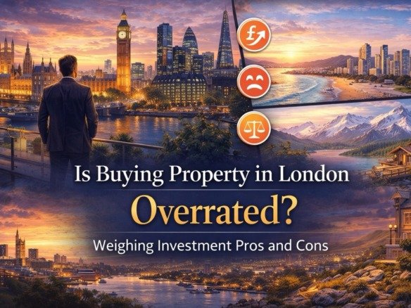 Is buying property in London overrated showing London skyline, investment comparison, and alternative locations