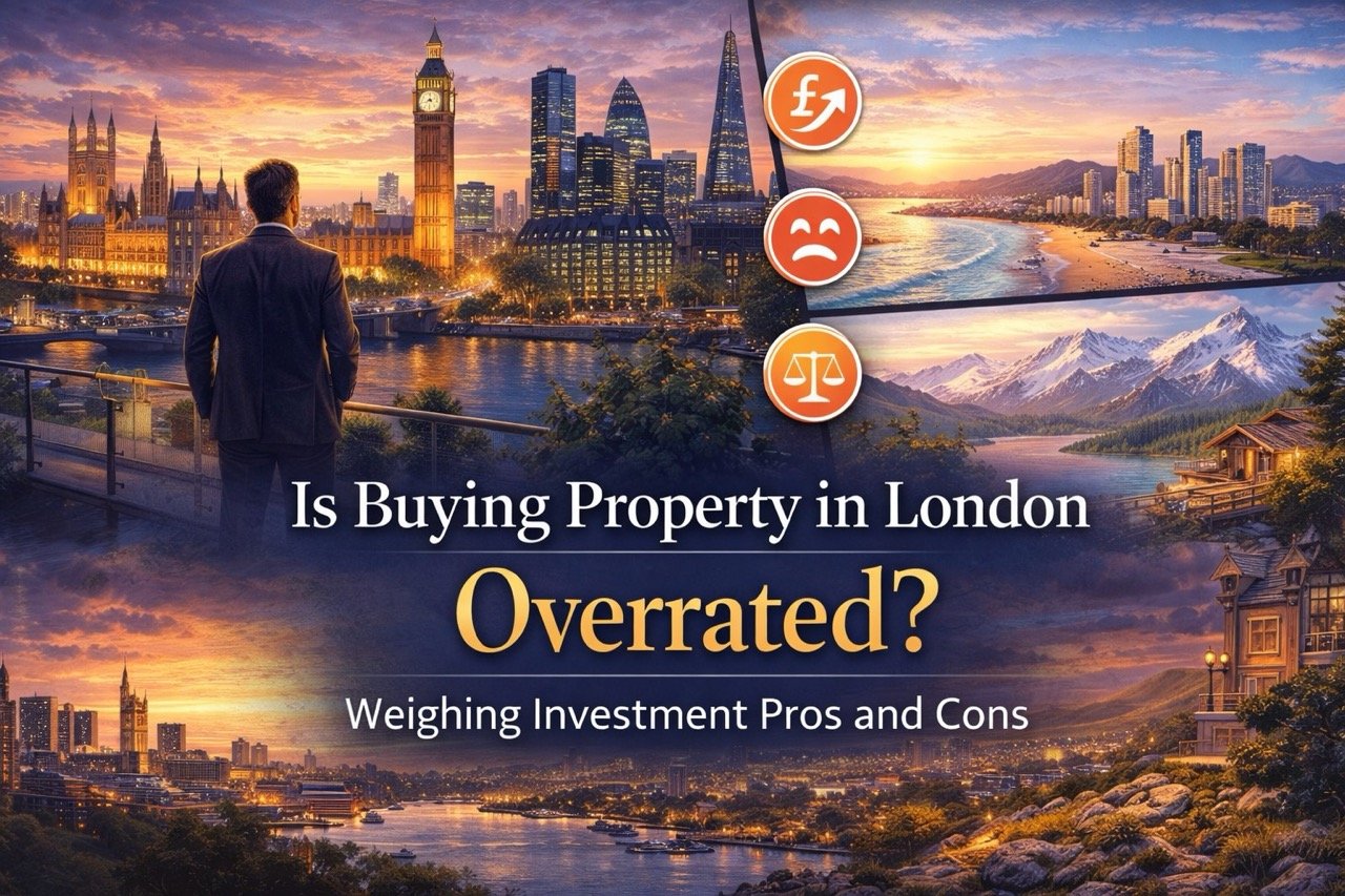 Is buying property in London overrated showing London skyline, investment comparison, and alternative locations