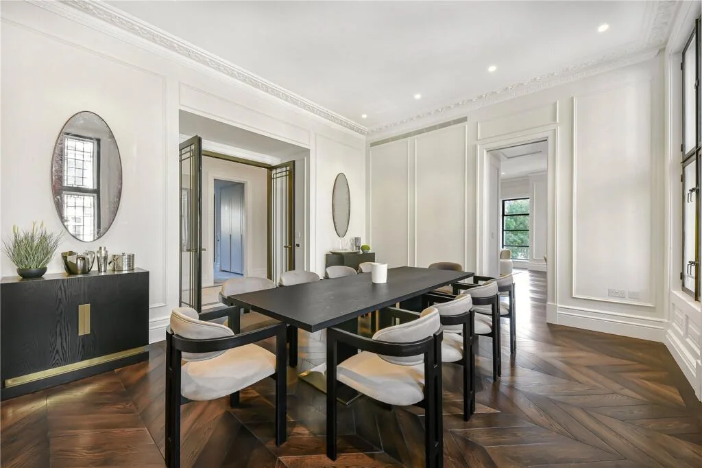 Knightsbridge Gate Apartment 1 Formal Dining Room Herringbone Parquet London