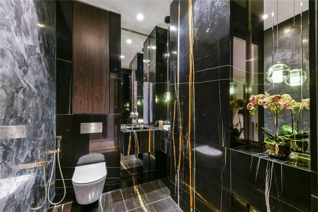 Knightsbridge Gate Cloakroom Black Marble Dramatic Luxury London Sw1x