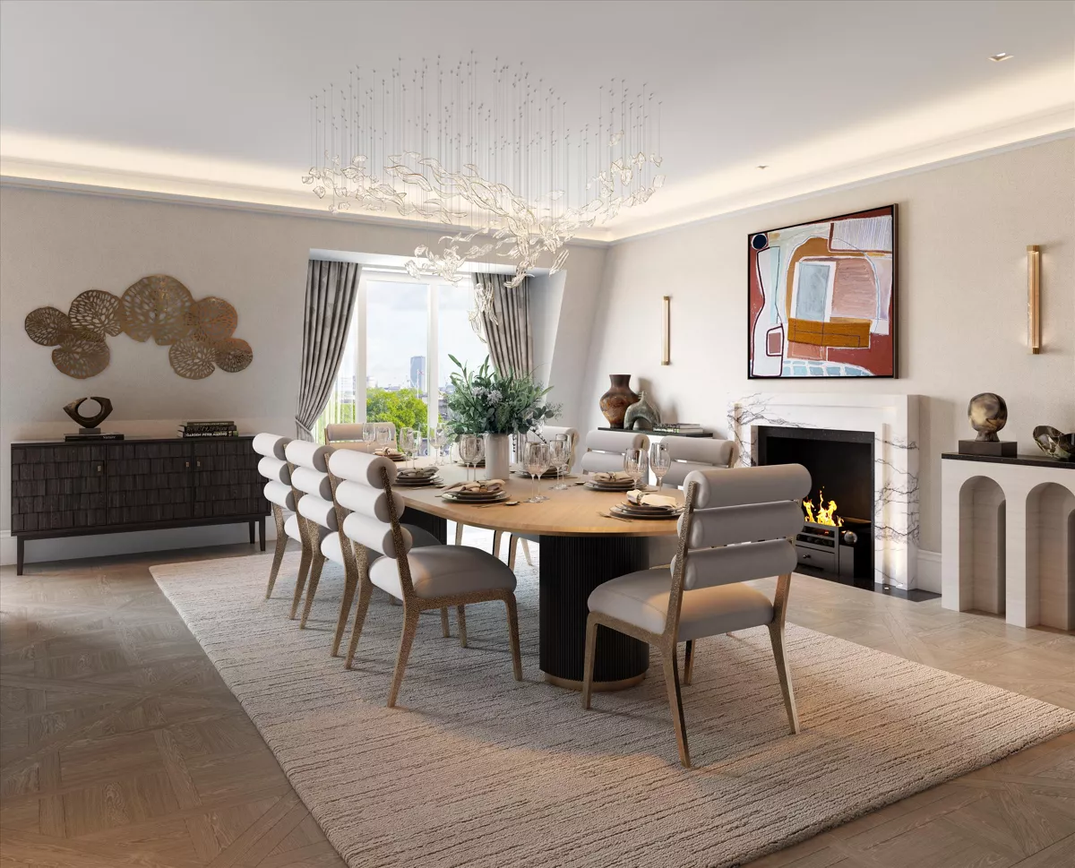 London Belgravia 4 Bedroom Apartment Dining Fireplace