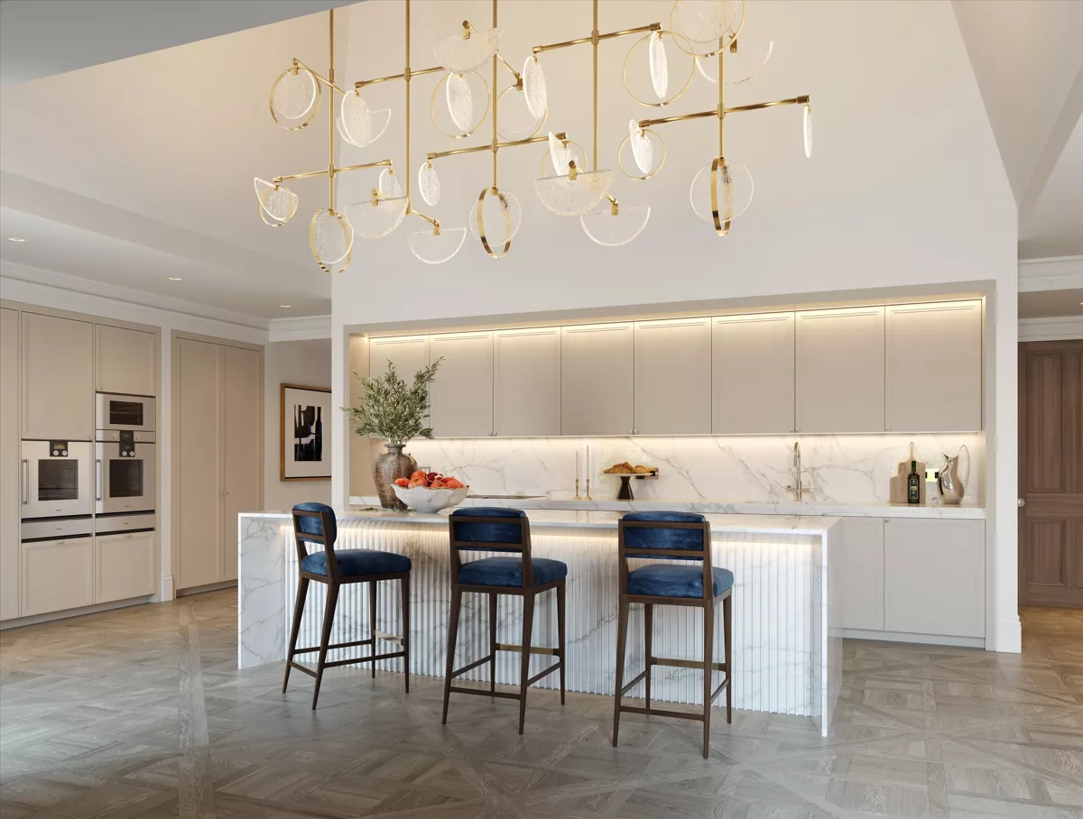 London Belgravia Eaton Lane Kitchen Chandelier Island