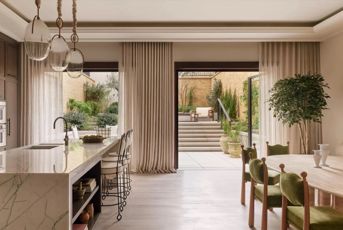 London Chelsea Barracks Open Plan Kitchen Garden View