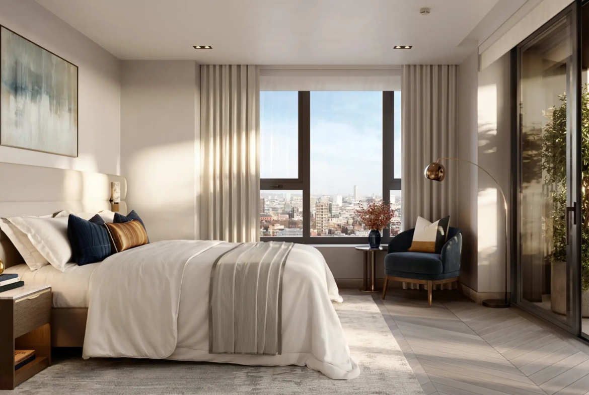 London Square Nine Elms Bedroom City View Floor To Ceiling Windows