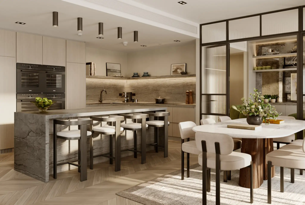 London Square Nine Elms Open Plan Kitchen Dining Luxury