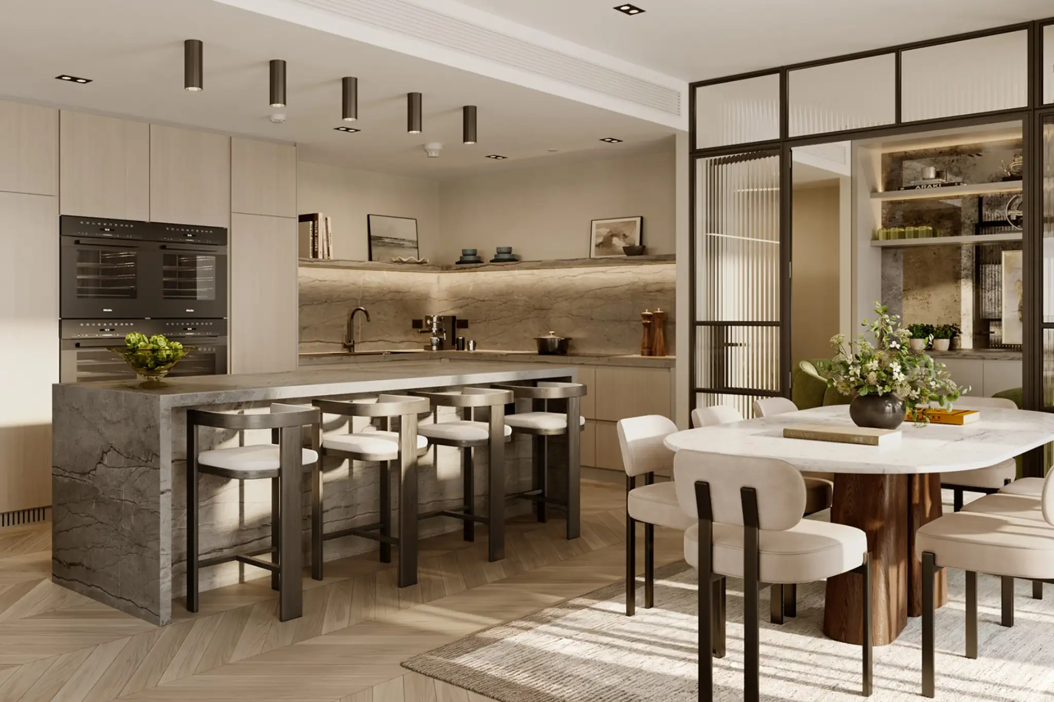 London Square Nine Elms Open Plan Kitchen Dining Luxury