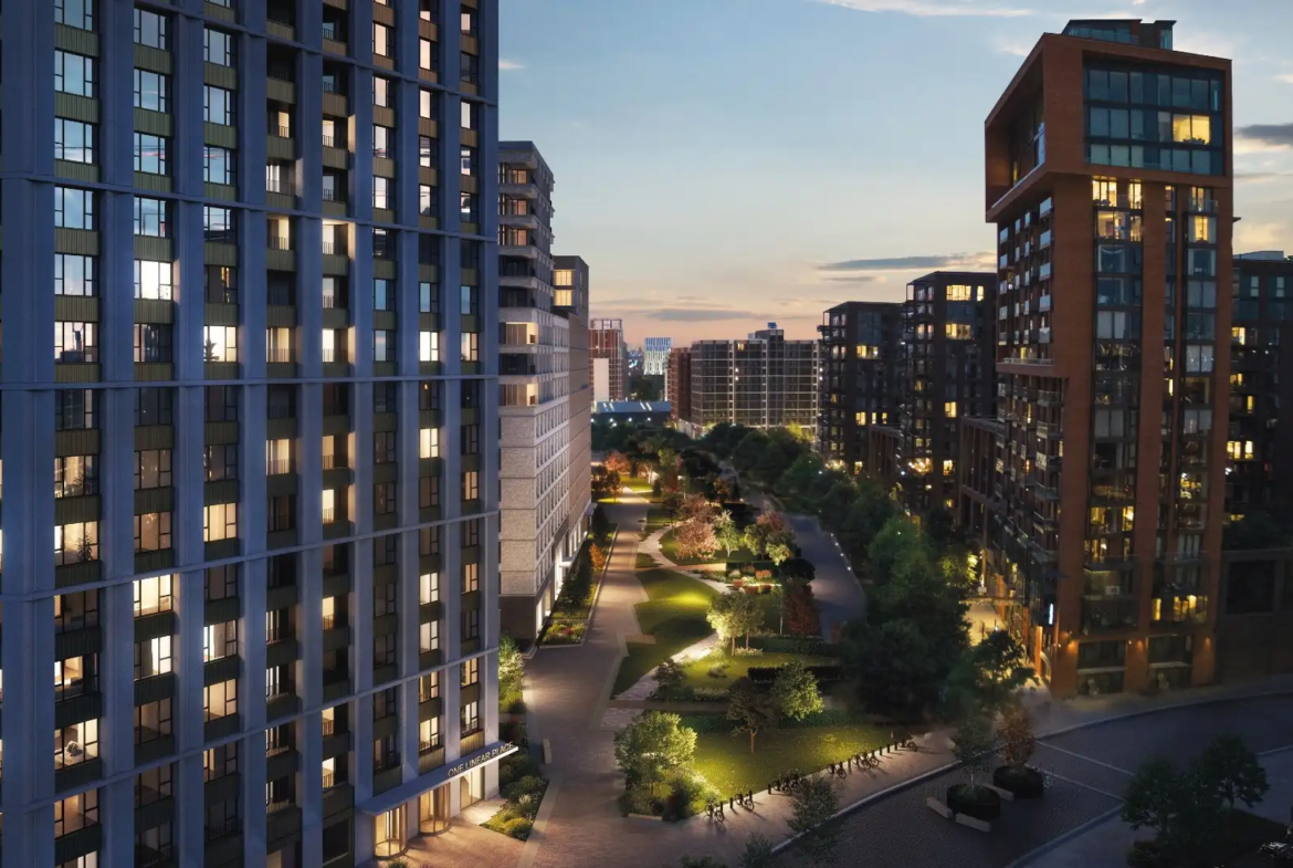London Square Nine Elms Residential Buildings Night View