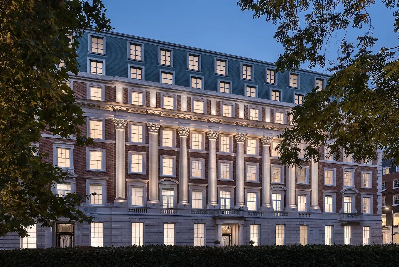 No1 Grosvenor Square Mayfair Facade Illuminated Dusk