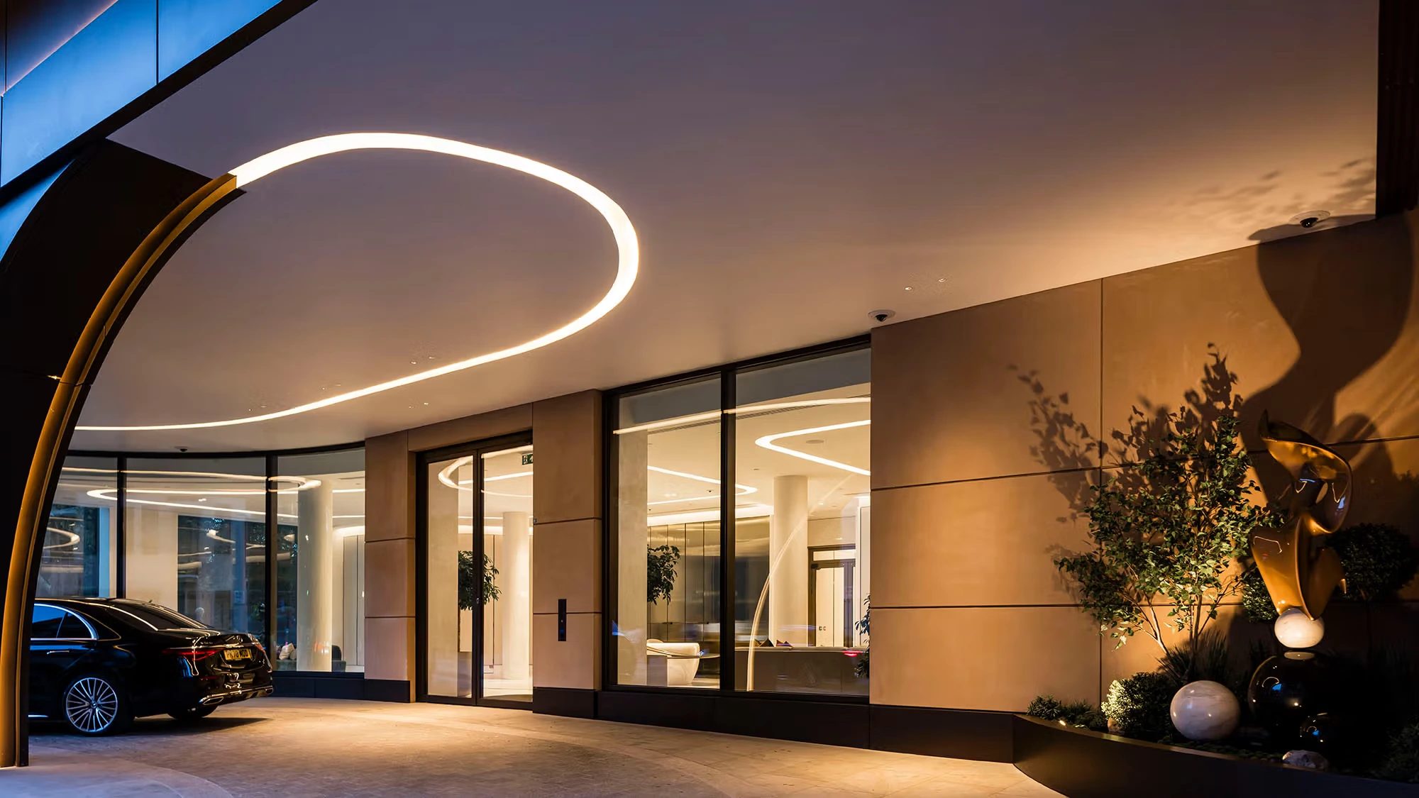 Park Modern Covered Entrance Canopy Evening Exterior London W2