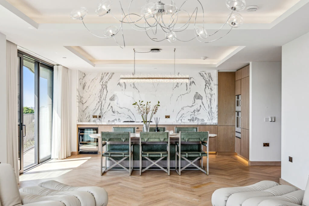 Park Modern Kitchen Dining Marble Feature Wall Gaggenau Appliances