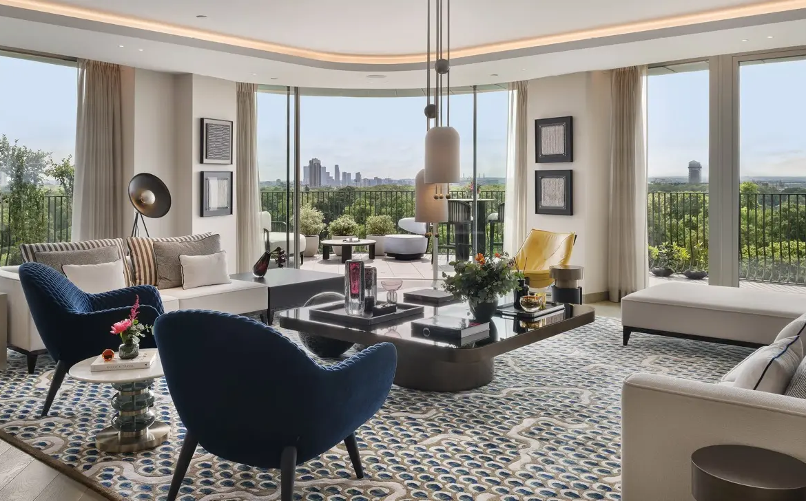 Park Modern Lateral Apartment Reception Room Panoramic London Skyline Hyde Park