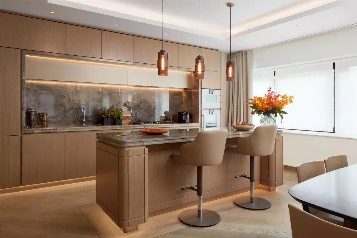 Park Modern London W2 Designer Kitchen Marble Island Pendant Lighting