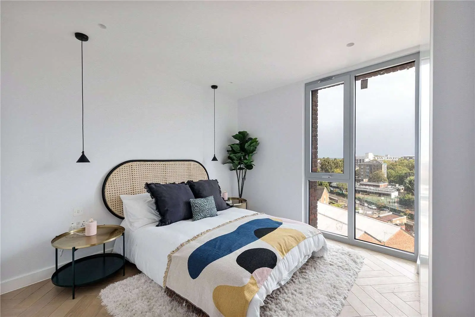 Parkhaus Hackney Downs E5 Master Bedroom Rattan Headboard Floor To Ceiling Windows