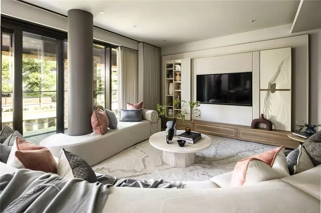 Powerhouse Chelsea Waterfront Apartment Lounge Tv Wall Marble Coffee Table London Sw10