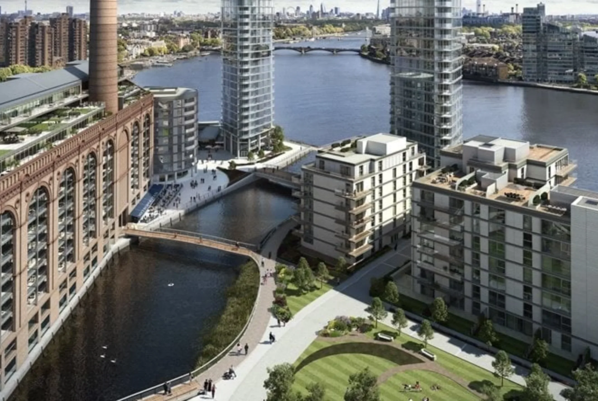 Powerhouse Chelsea Waterfront Chelsea London Sw10 0sw Aerial View Creek Towers Thames Albert Bridge Cgi