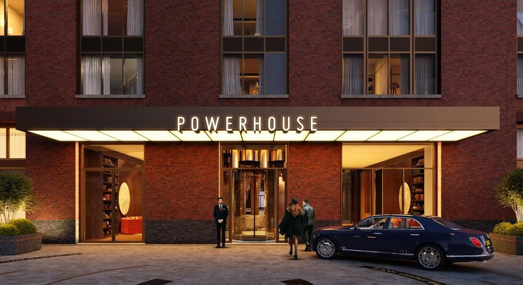 Powerhouse Chelsea Waterfront Chelsea London Sw10 0sw Powerhouse Entrance Canopy Night Bentley Concierge Cgi