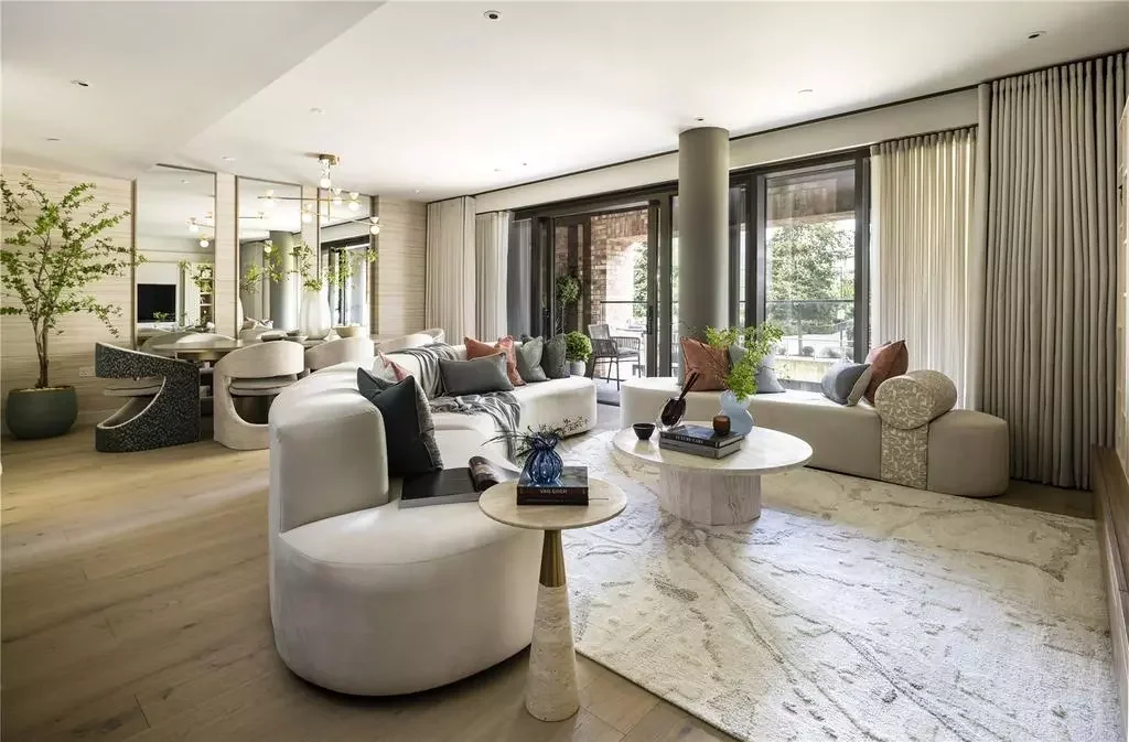 Powerhouse Chelsea Waterfront Ground Floor Open Plan Living Room Curved Sofa Balcony London Sw10