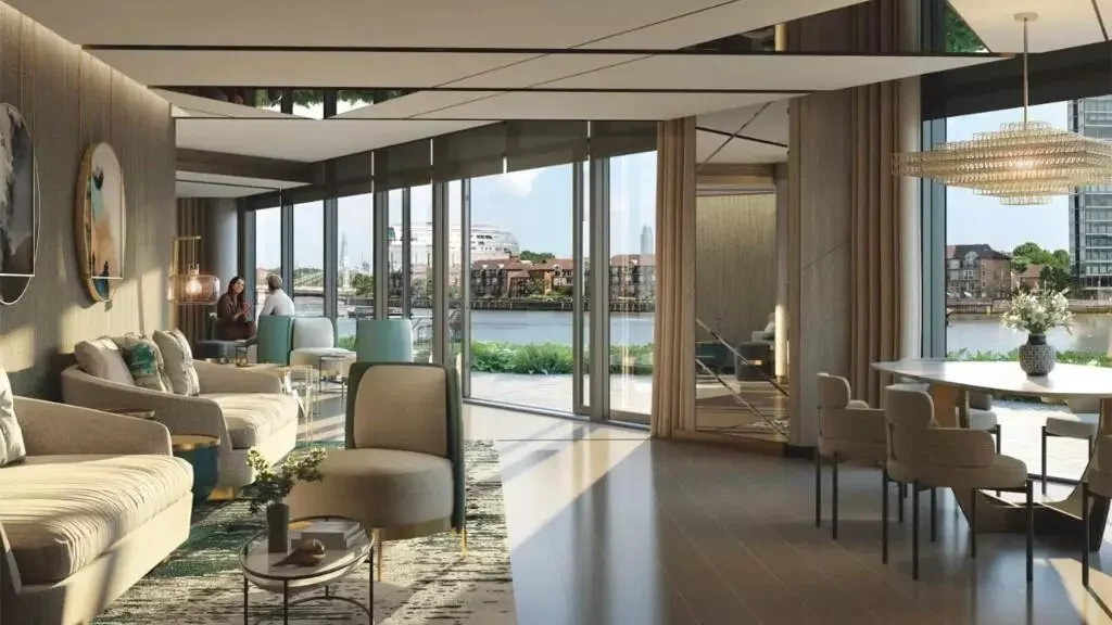 Powerhouse Chelsea Waterfront Lots Road Chelsea Sw10 0qd 5th Floor Living Room Arched Window Grey Sofa