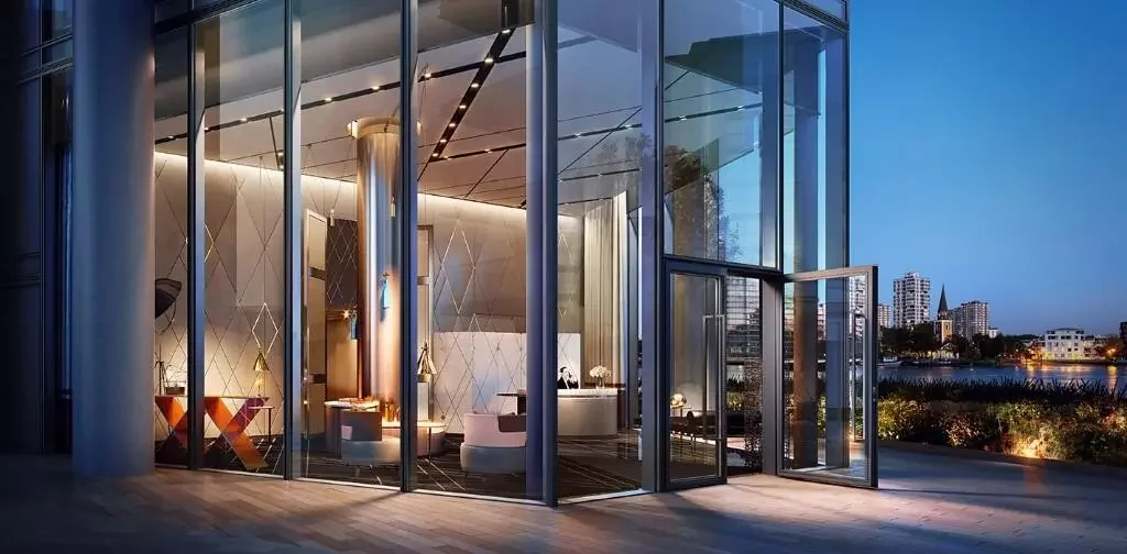 Powerhouse Chelsea Waterfront Lots Road Chelsea Sw10 0qd Concierge Lobby Diamond Wall Pendant Lights Cgi