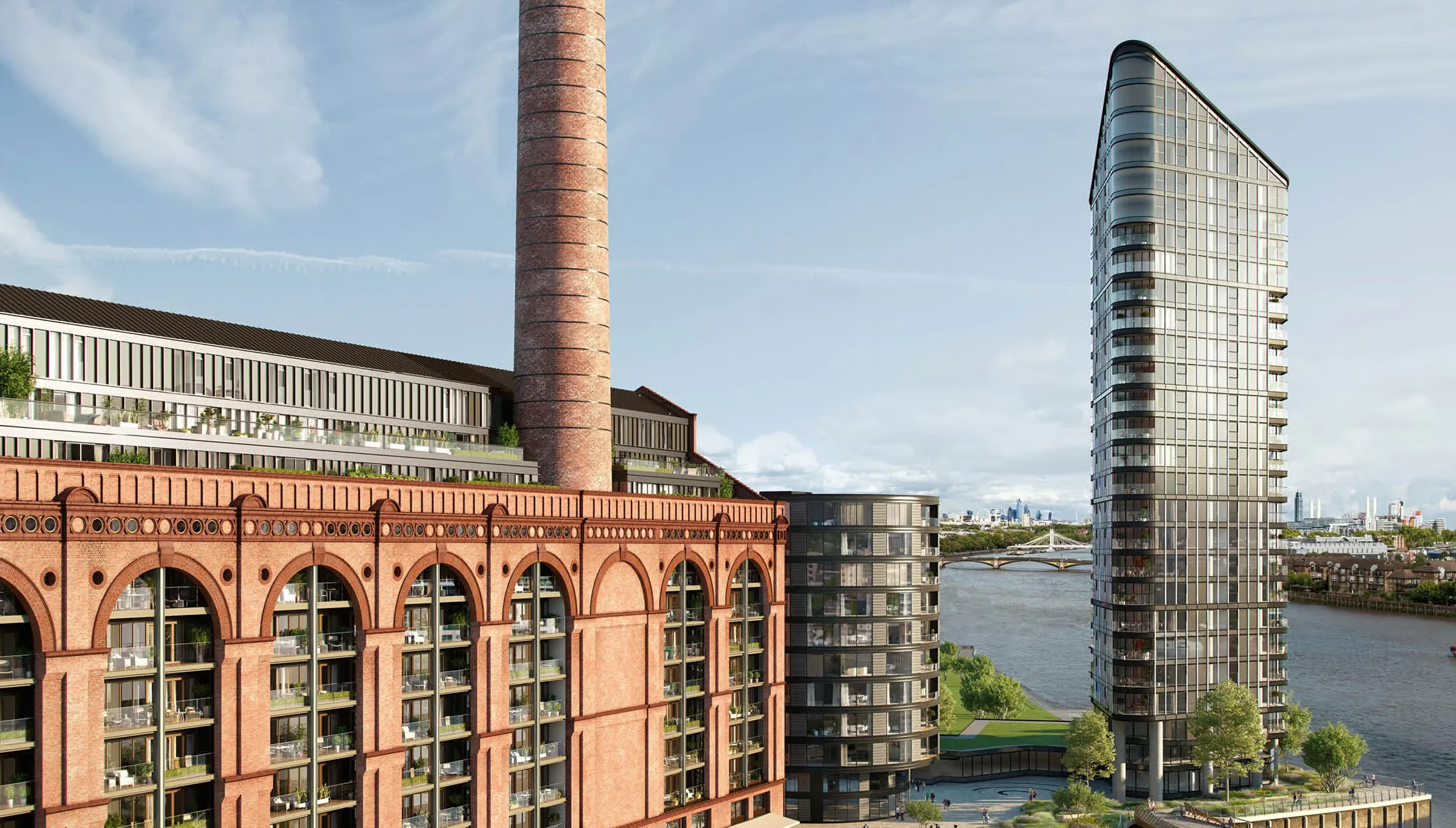 Powerhouse Chelsea Waterfront Lots Road Chelsea Sw10 0qd Curved Balconies Chelsea Creek Thames View Cgi