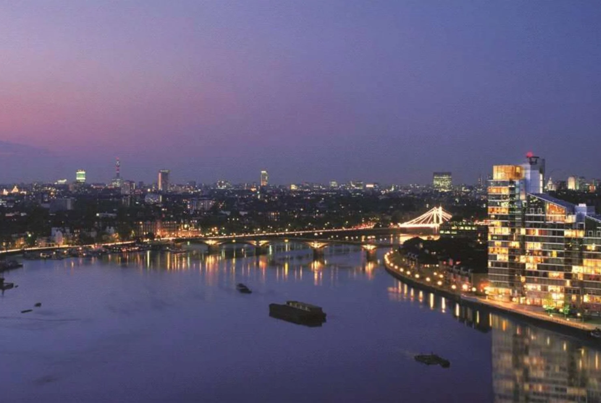 Powerhouse Chelsea Waterfront Lots Road Thames River Night Aerial View London Sw10