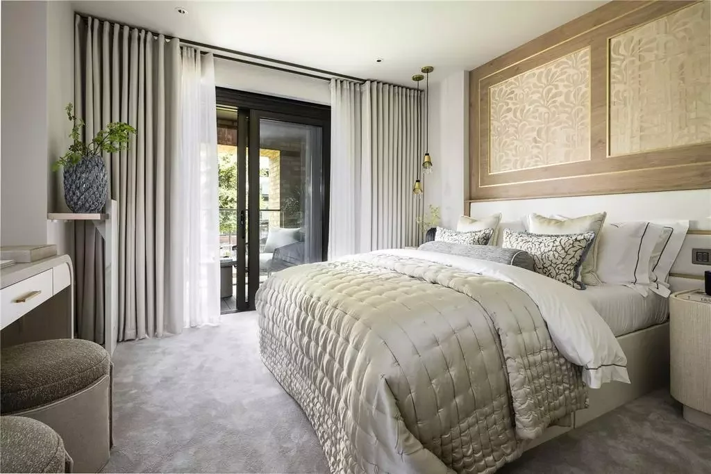 Powerhouse Chelsea Waterfront Master Bedroom Carved Headboard Balcony Access London Sw10