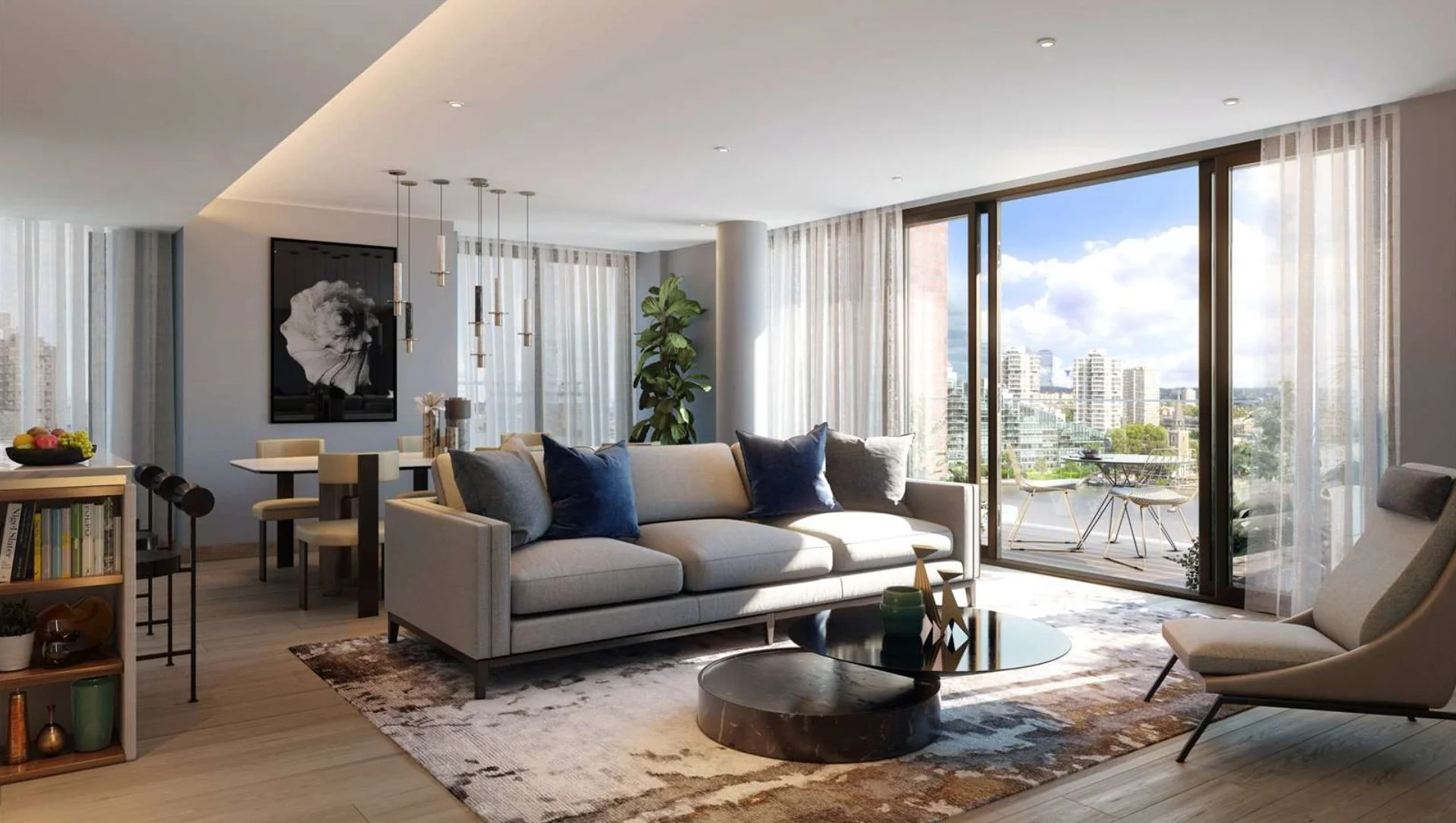 Powerhouse Chelsea Waterfront Open Plan Living Room Balcony River View London Sw10