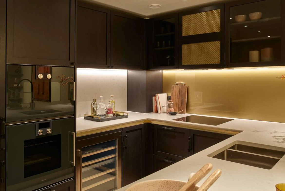 Powerhouse Chelsea Waterfront Sw10 0qd Bespoke Dark Kitchen Wine Cooler Appliances London