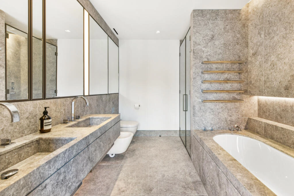 Regents Crescent Park Crescent Principal Bathroom Grey Marble Built In Bath W1b