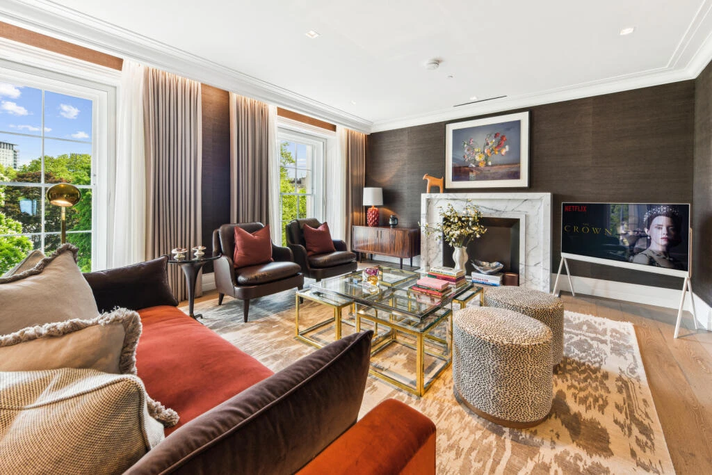 Regents Crescent Park Crescent Reception Room Marble Fireplace Velvet Sofas W1b