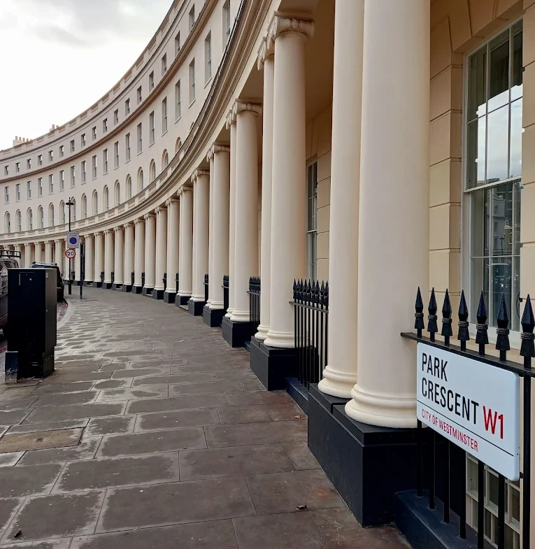 Regents Crescent Park Crescent W1 Street Sign Colonnade Marylebone London