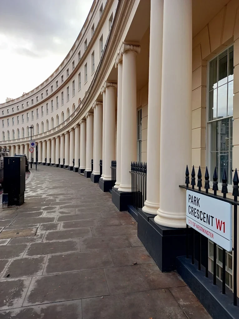 Regents Crescent Park Crescent W1 Street Sign Colonnade Marylebone London