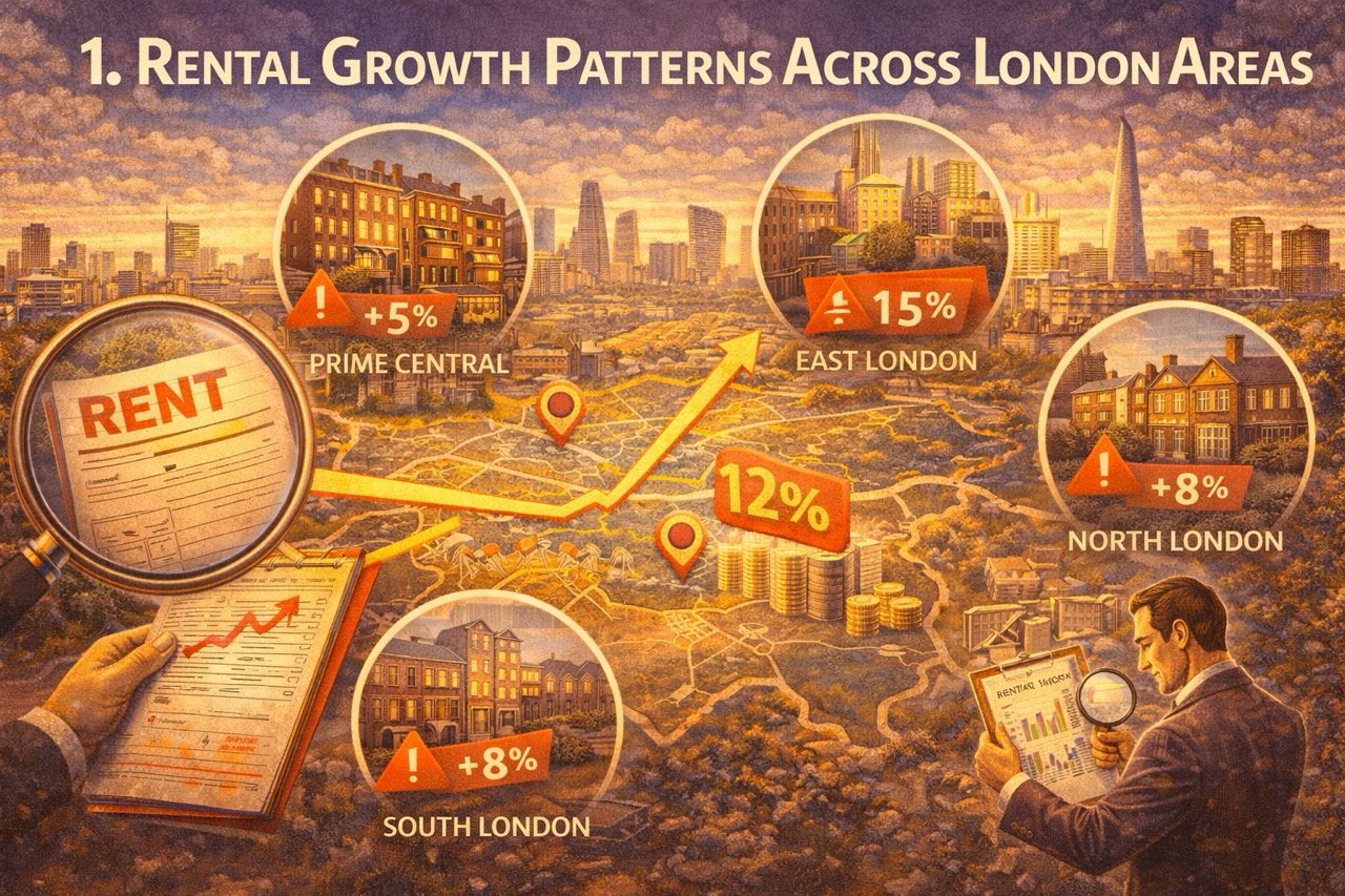rental growth patterns across London areas showing price increases in prime central east north and south London