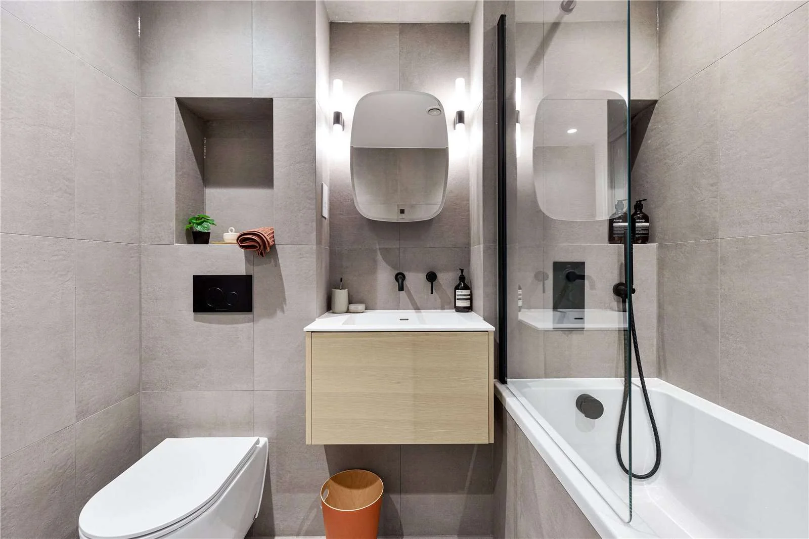 Smokehaus Bayford Street E8 3se Bathroom Bath Black Fittings Concrete Tiles Hackney