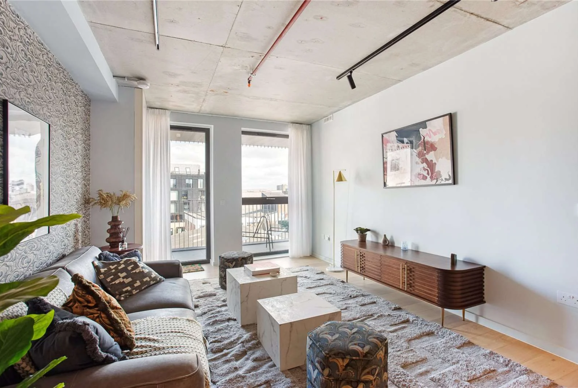 Smokehaus Bayford Street E8 3se Living Room Exposed Concrete Ceiling Balcony Access London Fields