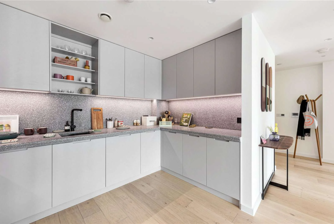 Smokehaus Bayford Street E8 3se Modern Kitchen Terrazzo Splashback Grey Cabinets Hackney