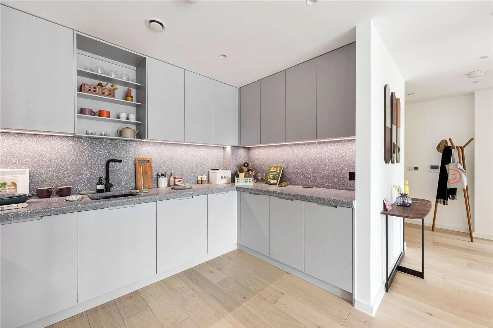 Smokehaus Bayford Street E8 3se Modern Kitchen Terrazzo Splashback Grey Cabinets Hackney