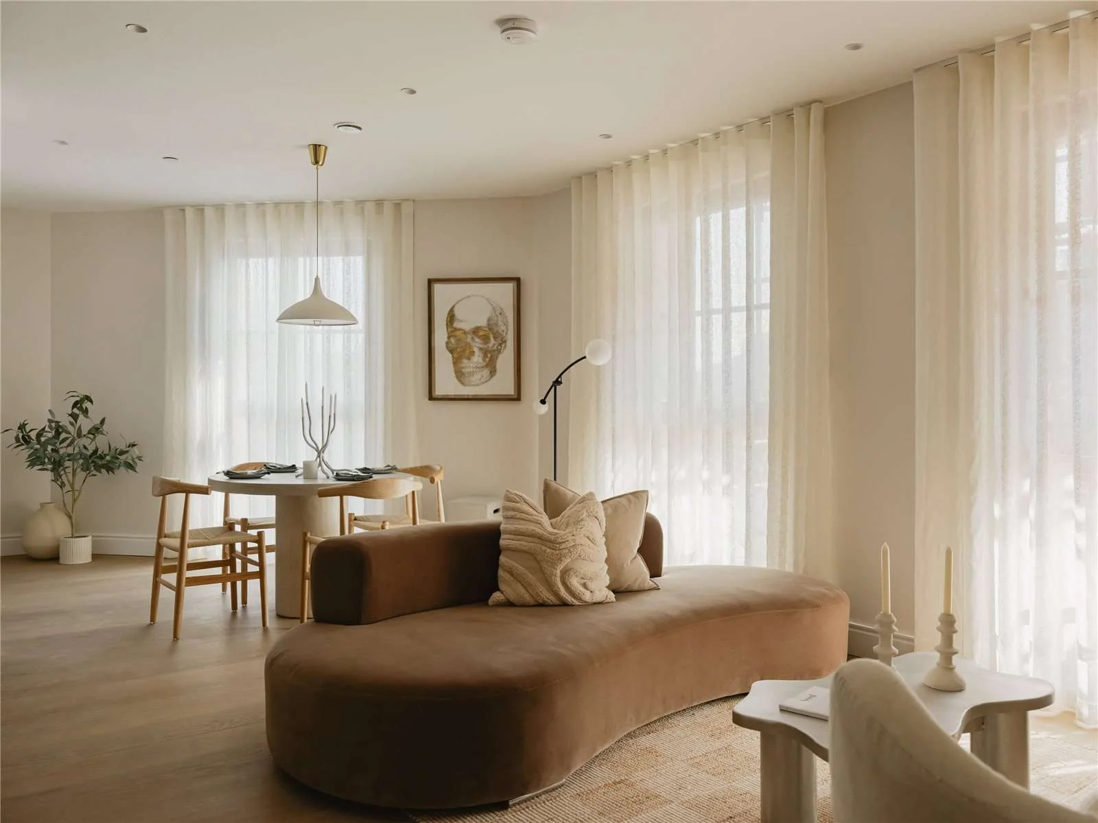 The Langdon 35 Byron Street E14 London Bright Living Room Curved Sofa Floor To Ceiling Windows 2 Bedroom