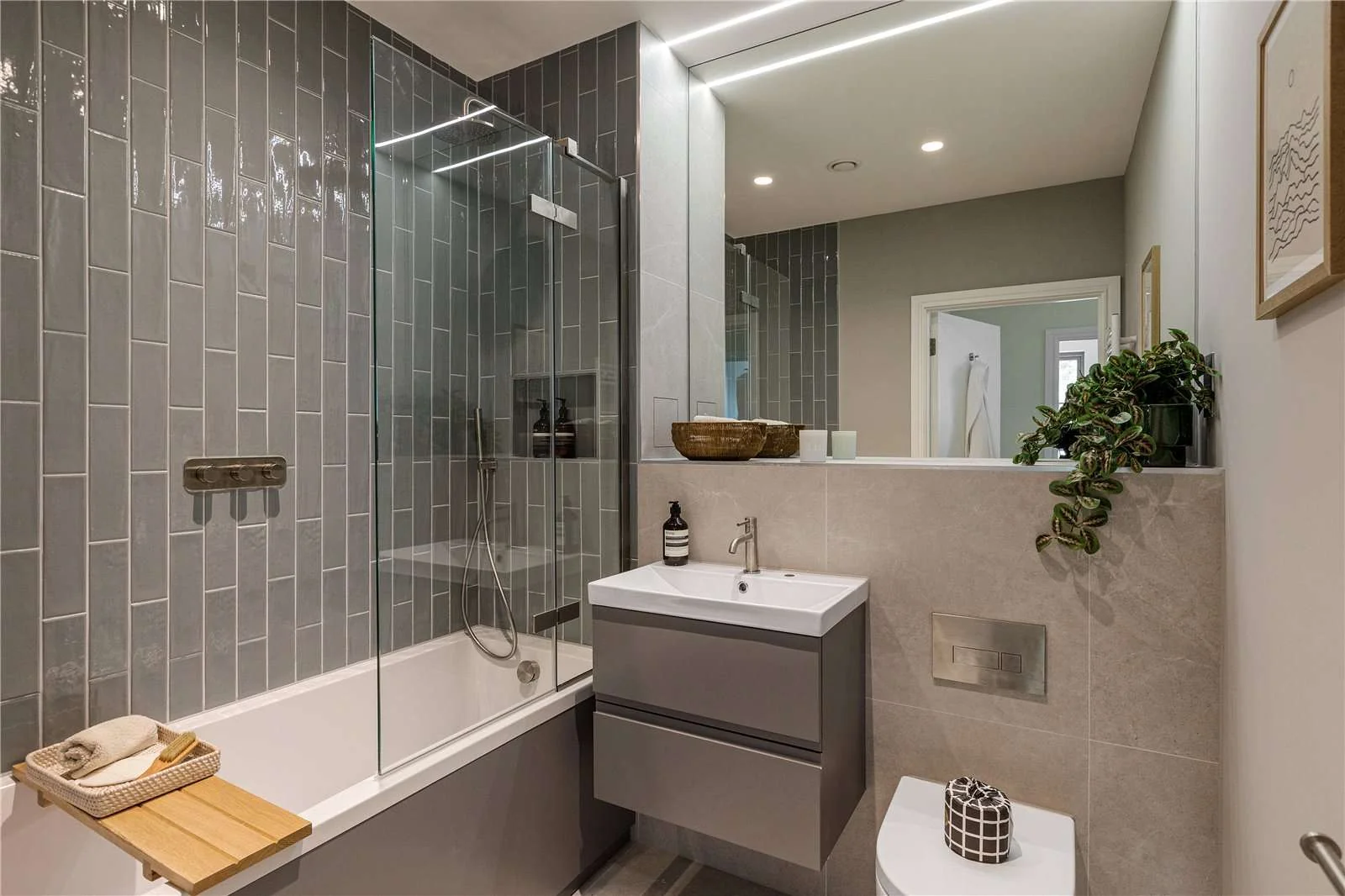 The Langdon Byron Street E14 Bathroom Bath Shower Grey Tiles