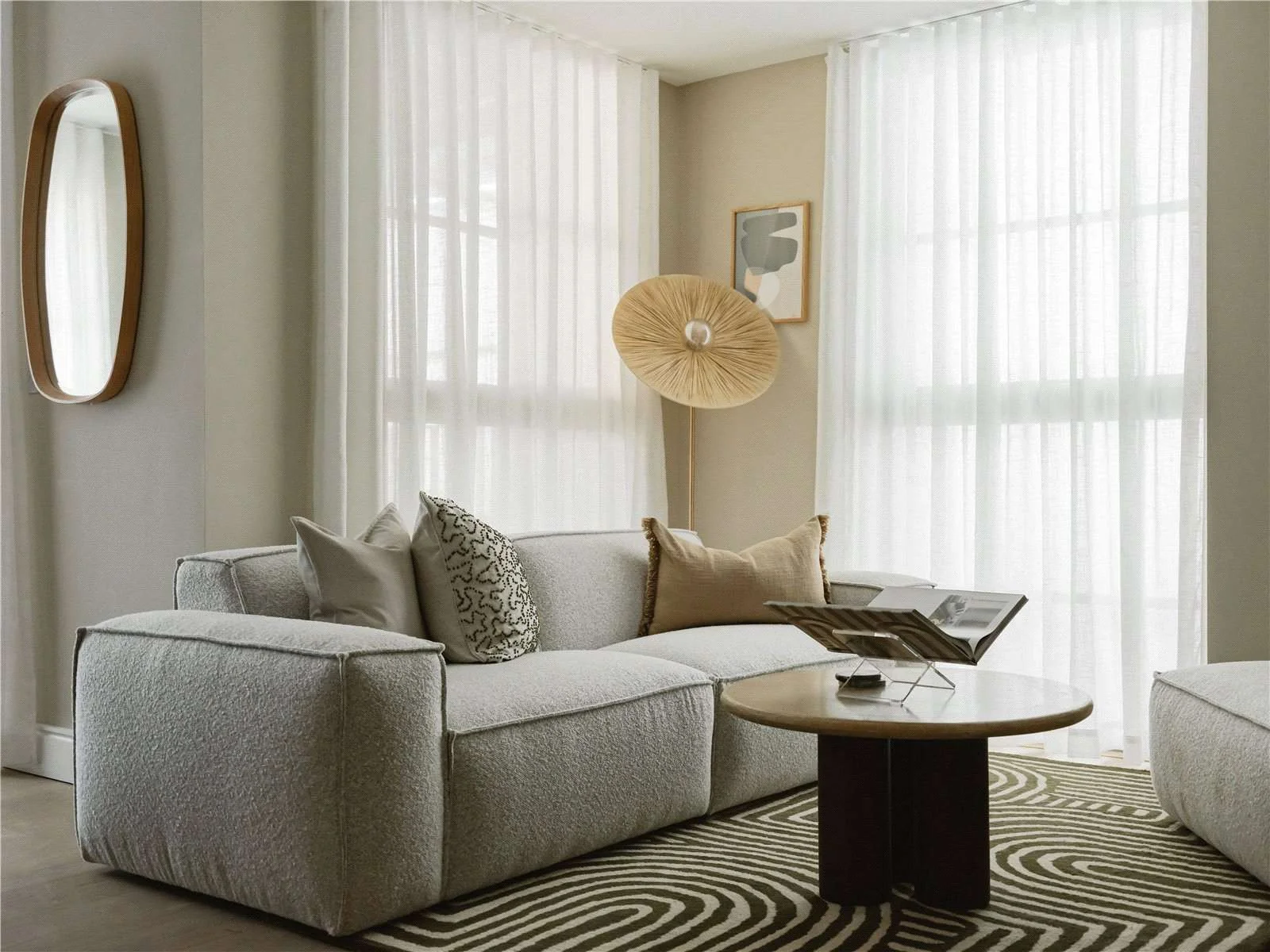 The Langdon Byron Street E14 London Living Room Boucle Sofa Floor To Ceiling Windows Balcony Poplar