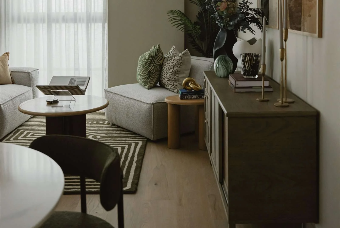 The Langdon Byron Street E14 London Living Room Sideboard Botanical Plants Engineered Wood Floor
