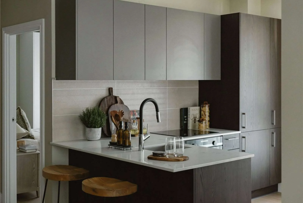 The Langdon Byron Street E14 London Rok Kitchen Quartz Worktop Island Breakfast Bar Apartment