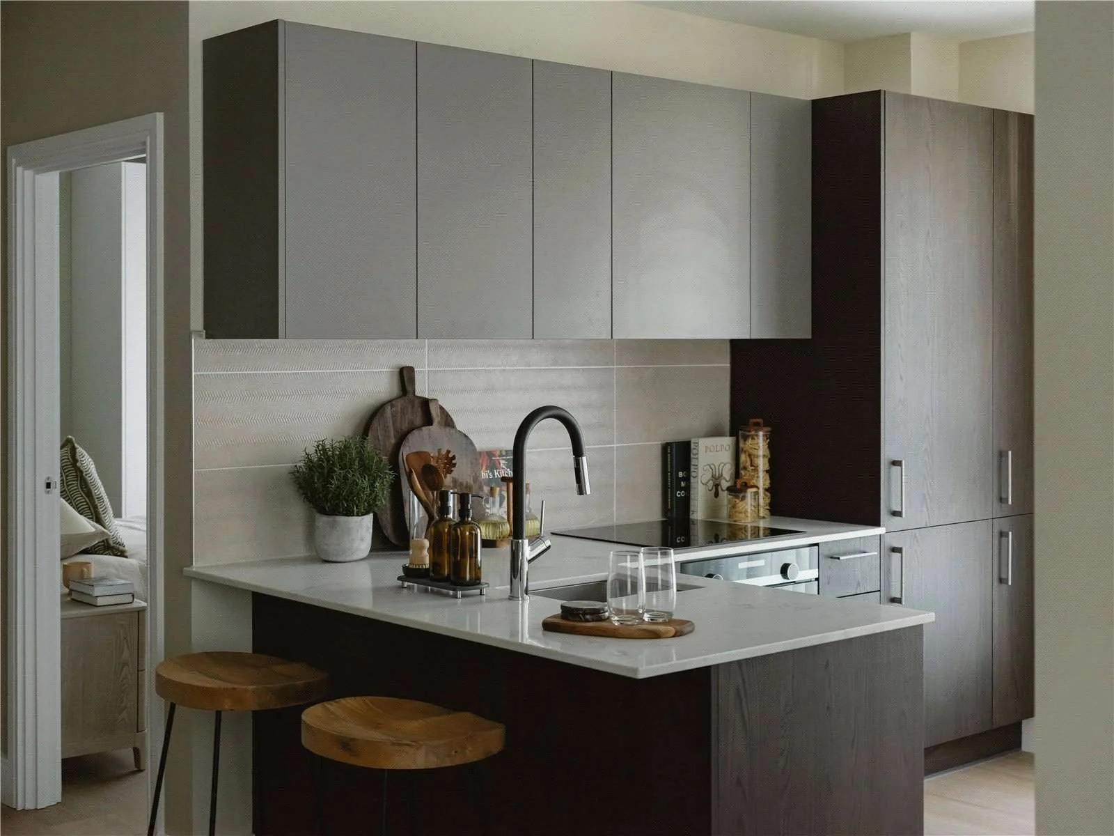 The Langdon Byron Street E14 London Rok Kitchen Quartz Worktop Island Breakfast Bar Apartment