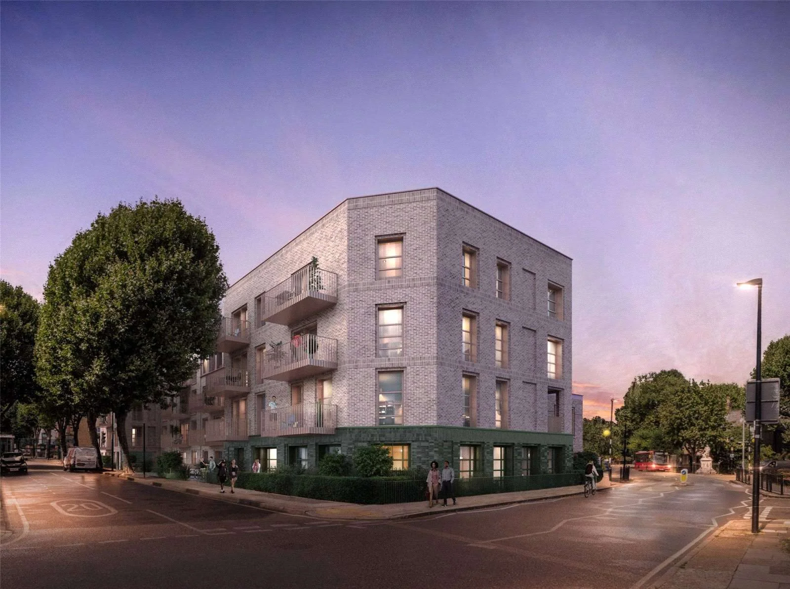 The Langdon Byron Street Poplar London E14 Build Exterior Dusk Balconies