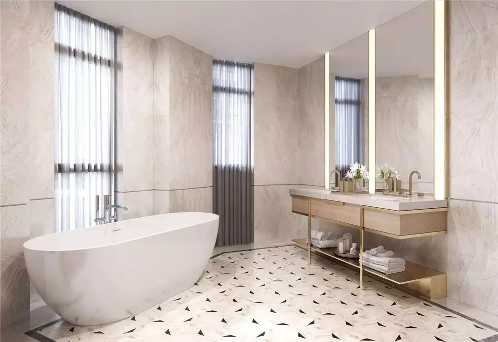 The Lucan Chelsea 2 Bedroom Ensuite Bathroom Freestanding Bath Marble Cgi London