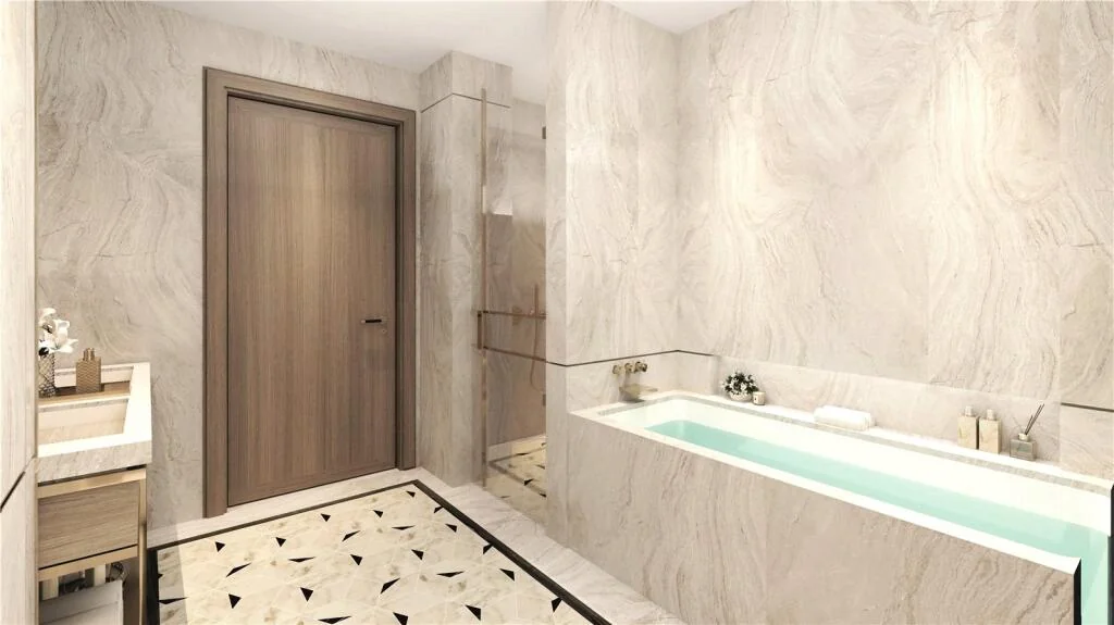 The Lucan Chelsea 3 Bedroom Bathroom Marble Bathtub Shower Cgi London Sw3