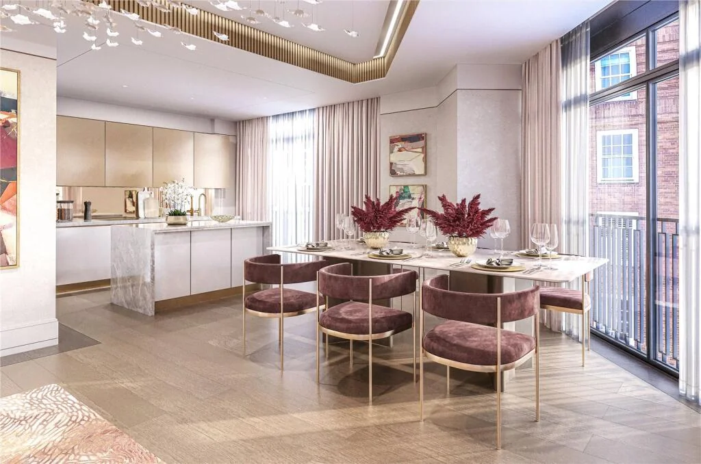 The Lucan Chelsea 3 Bedroom Dining Kitchen Balcony Marble Island Cgi London