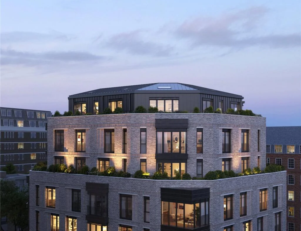 The Lucan Chelsea Exterior Dusk Render Rooftop Penthouse Aerial London