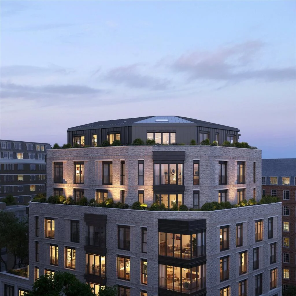 The Lucan Chelsea Exterior Dusk Render Rooftop Penthouse Aerial London
